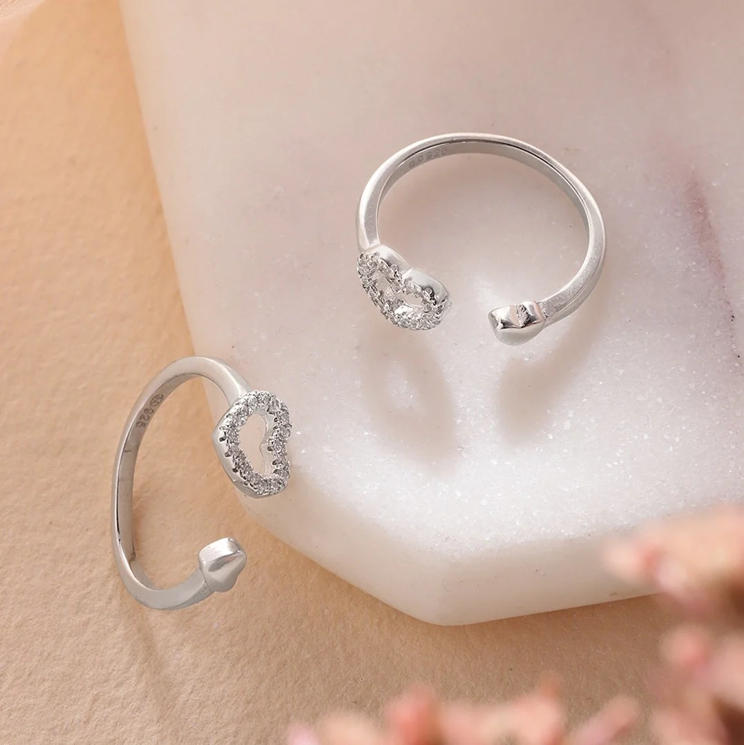 Hearts Silver Adjustable 925 Silver Toe Ring - Image 3