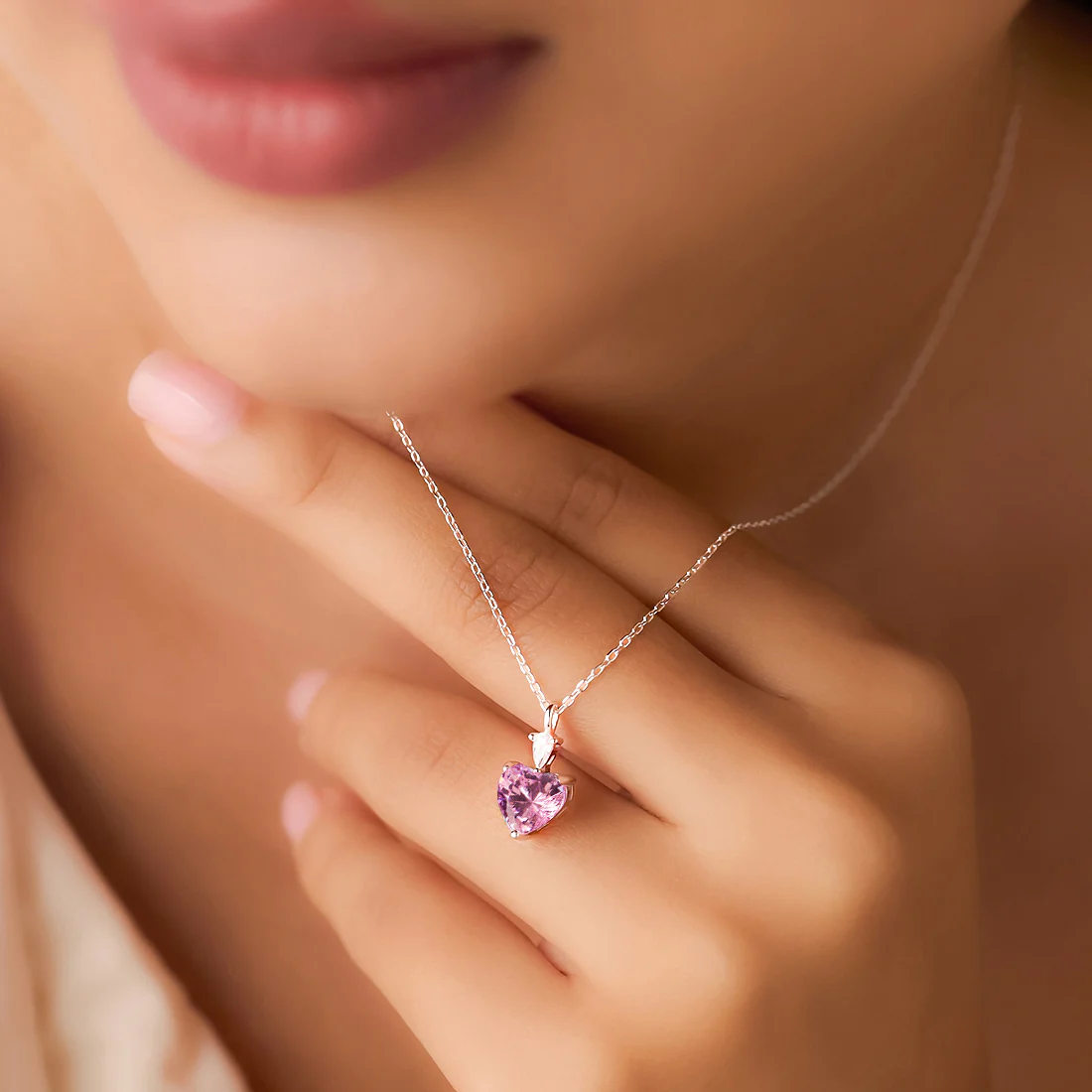 Her Heart's First Blush Rhodium Plated Necklace - Image 2