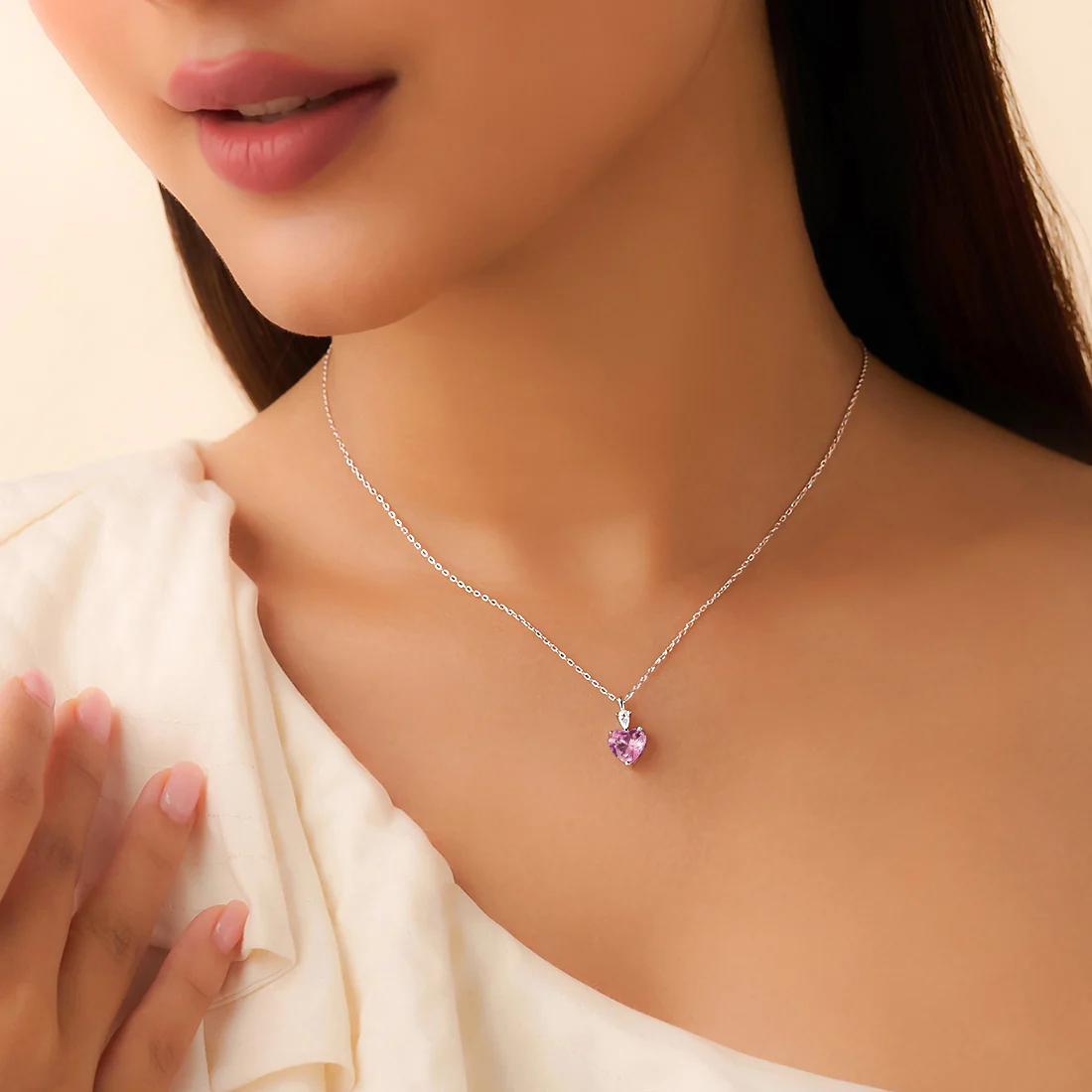 Her Heart's First Blush Rhodium Plated Necklace - Image 3