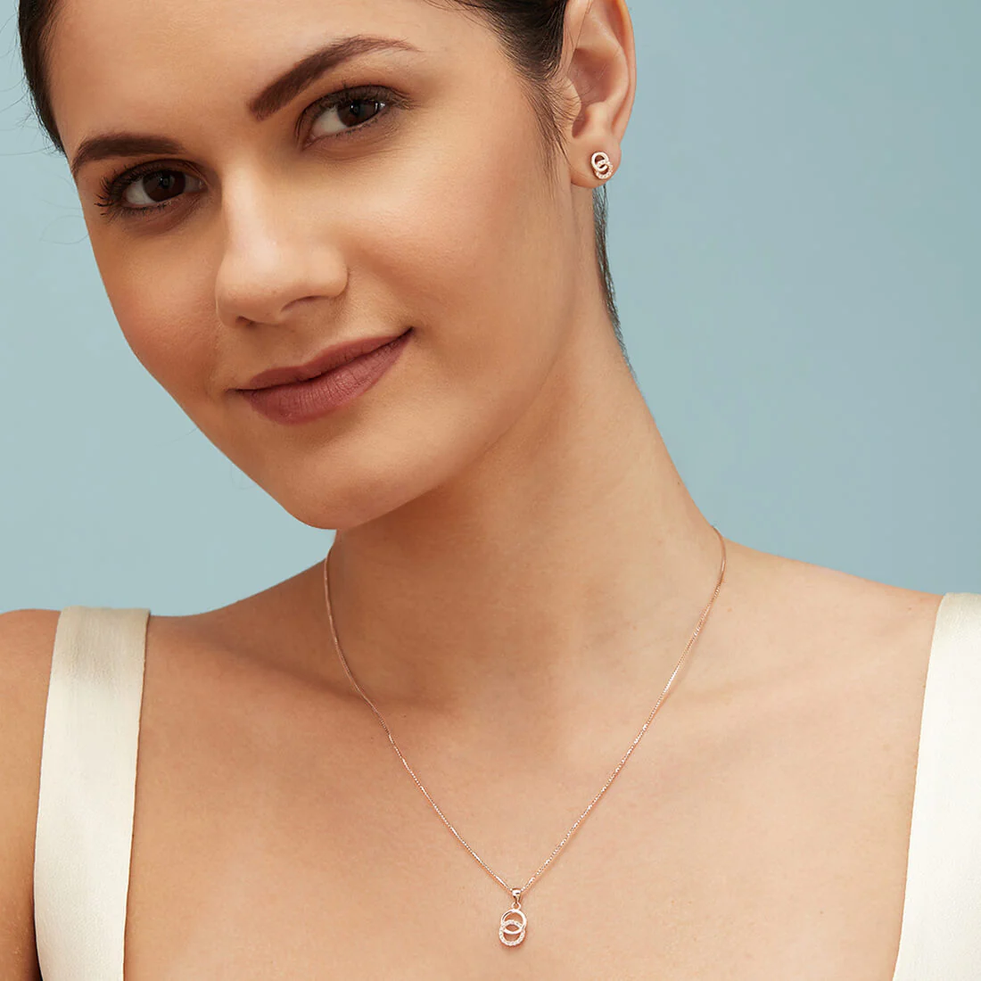 Duality in Rose Gold 925 Sterling Silver Jewelry Set with Twin Circles - Image 5