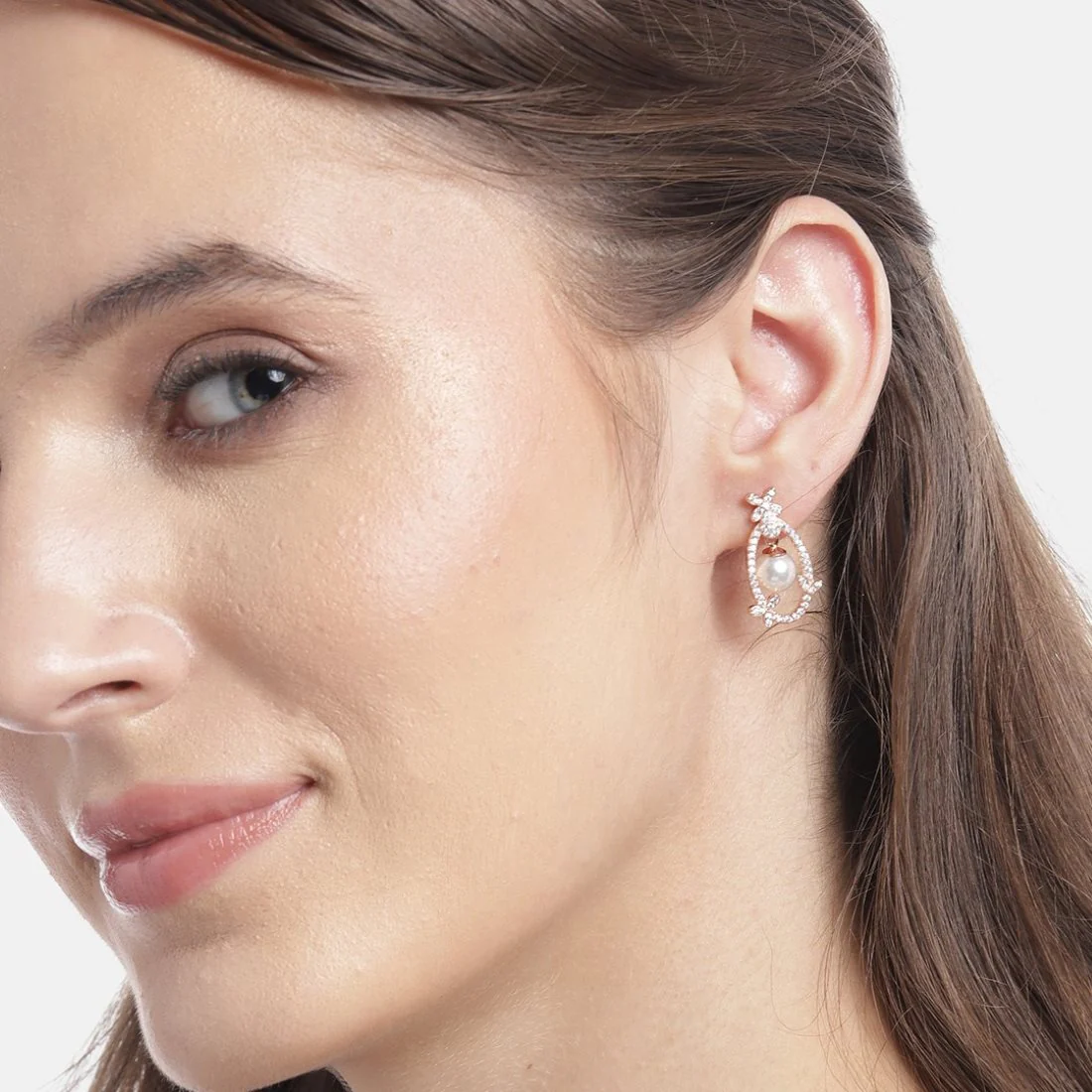 Blooming CZ & Pearl 925 Sterling Silver Rose Gold-Plated Earrings - Image 2