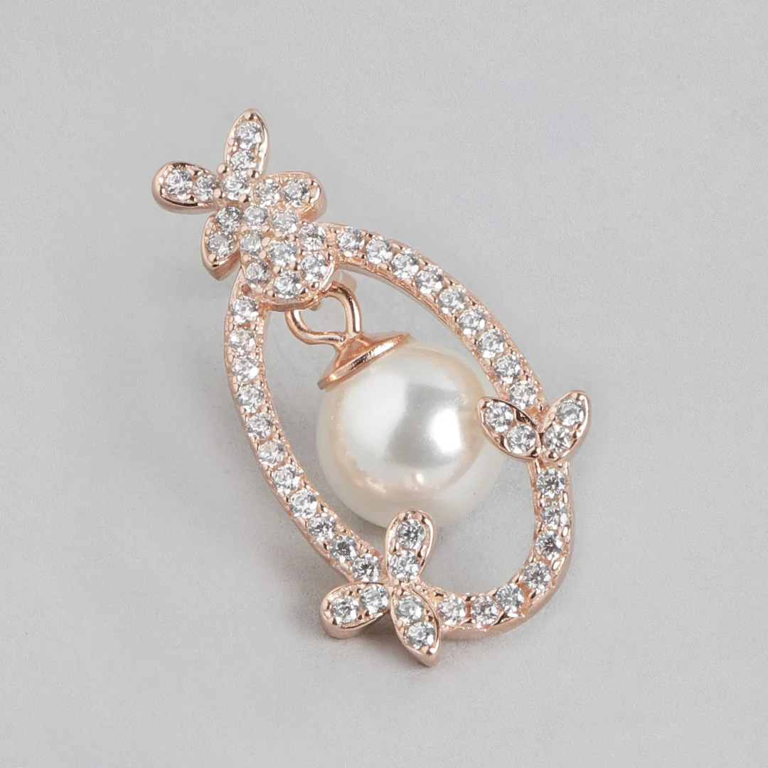Blooming CZ & Pearl 925 Sterling Silver Rose Gold-Plated Earrings - Image 4
