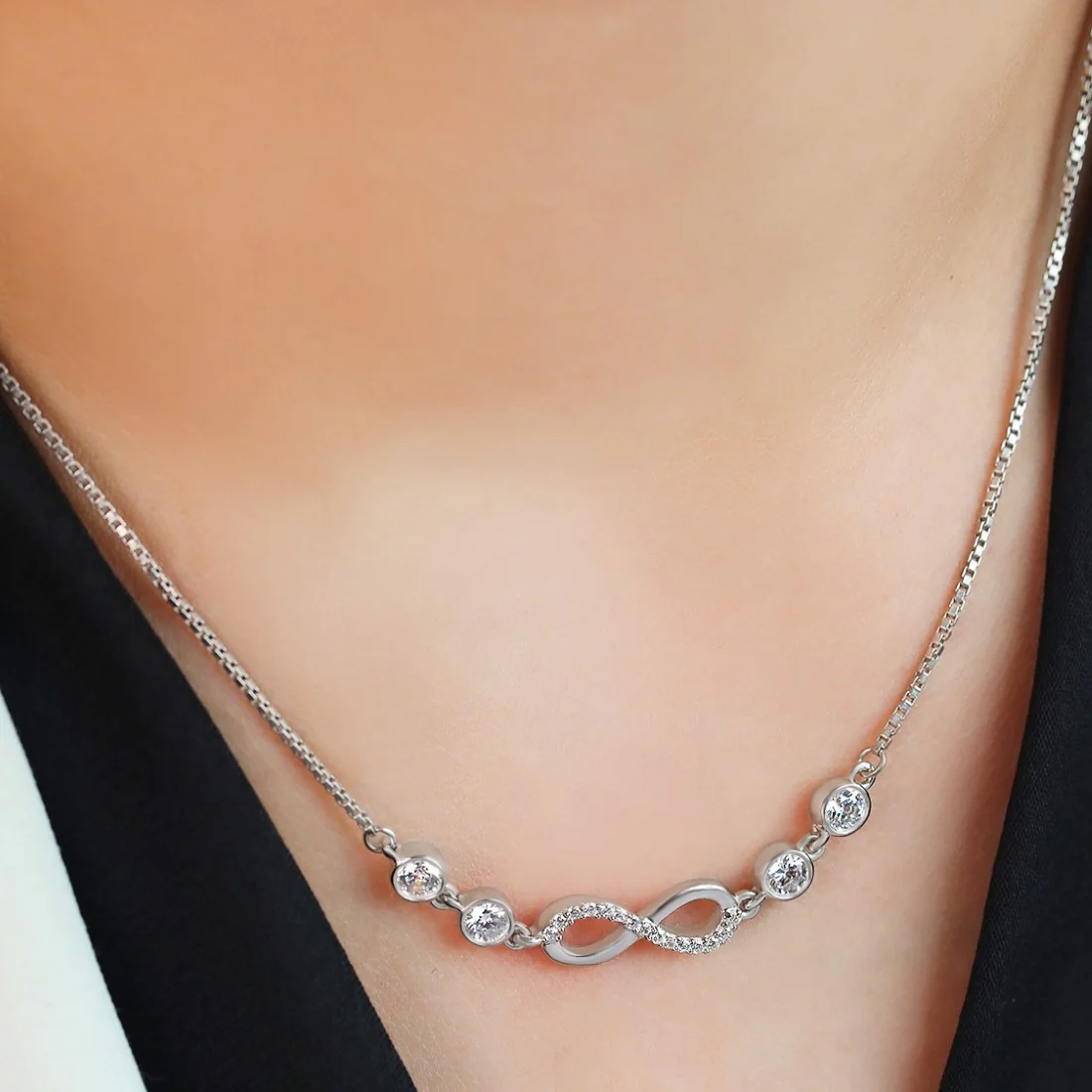 Infinite Sparkle Rhodium-Plated 925 Sterling Silver Necklace - Image 2