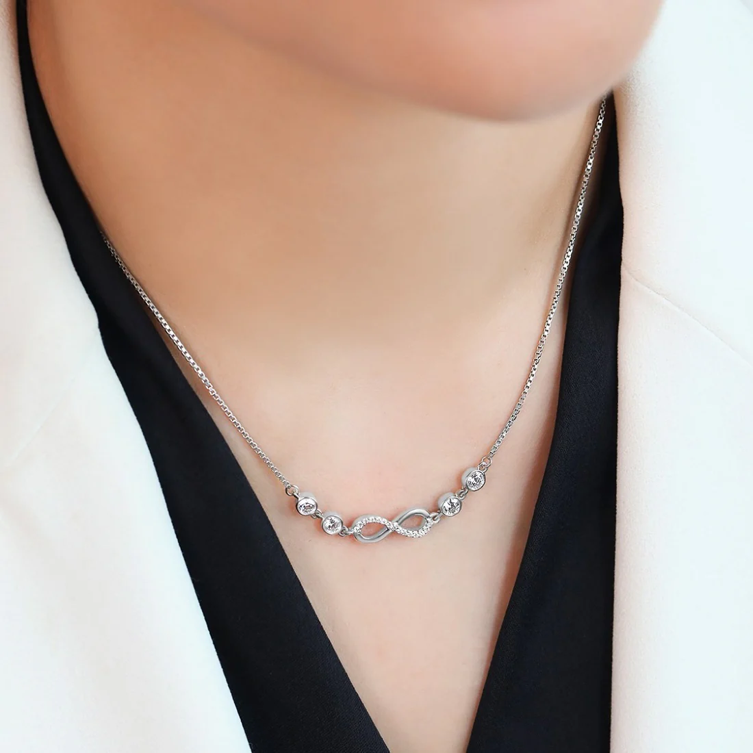 Infinite Sparkle Rhodium-Plated 925 Sterling Silver Necklace - Image 3