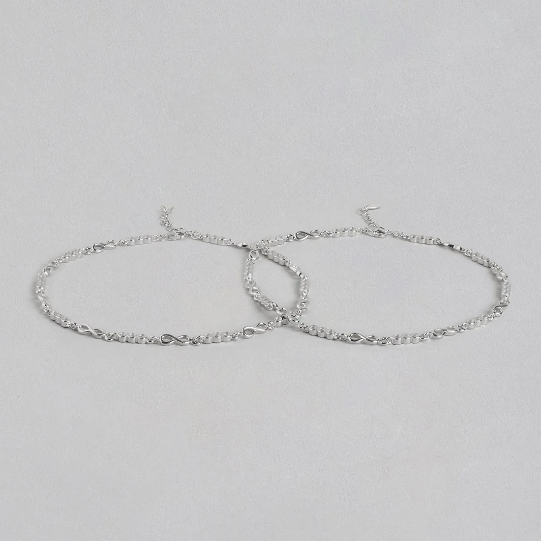 Infinity Cubic Zirconia Rhodium Plated 925 Sterling Silver Anklet - Image 3