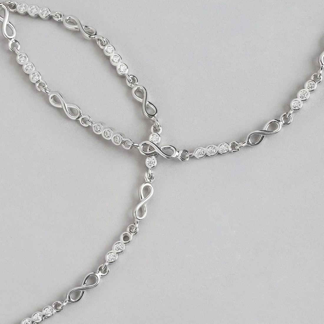 Infinity Cubic Zirconia Rhodium Plated 925 Sterling Silver Anklet - Image 5