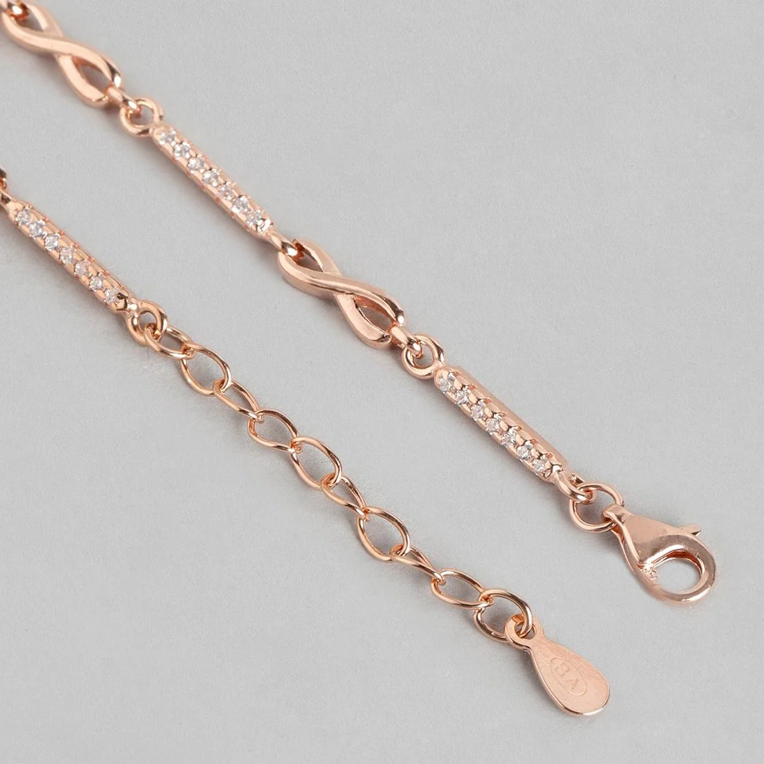 Infinity Cubic Zirconia Rose Gold Plated 925 Sterling Silver Anklet - Image 11