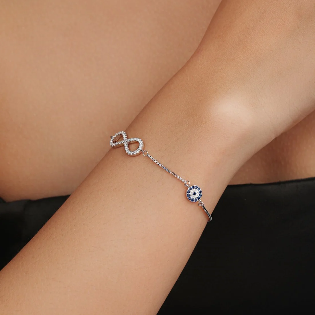 Infinity CZ Rhodium Plated 925 Sterling Silver Bracelet - Image 2