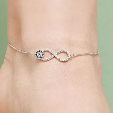 Infinity Evil Eye Silver Anklets - Image 5