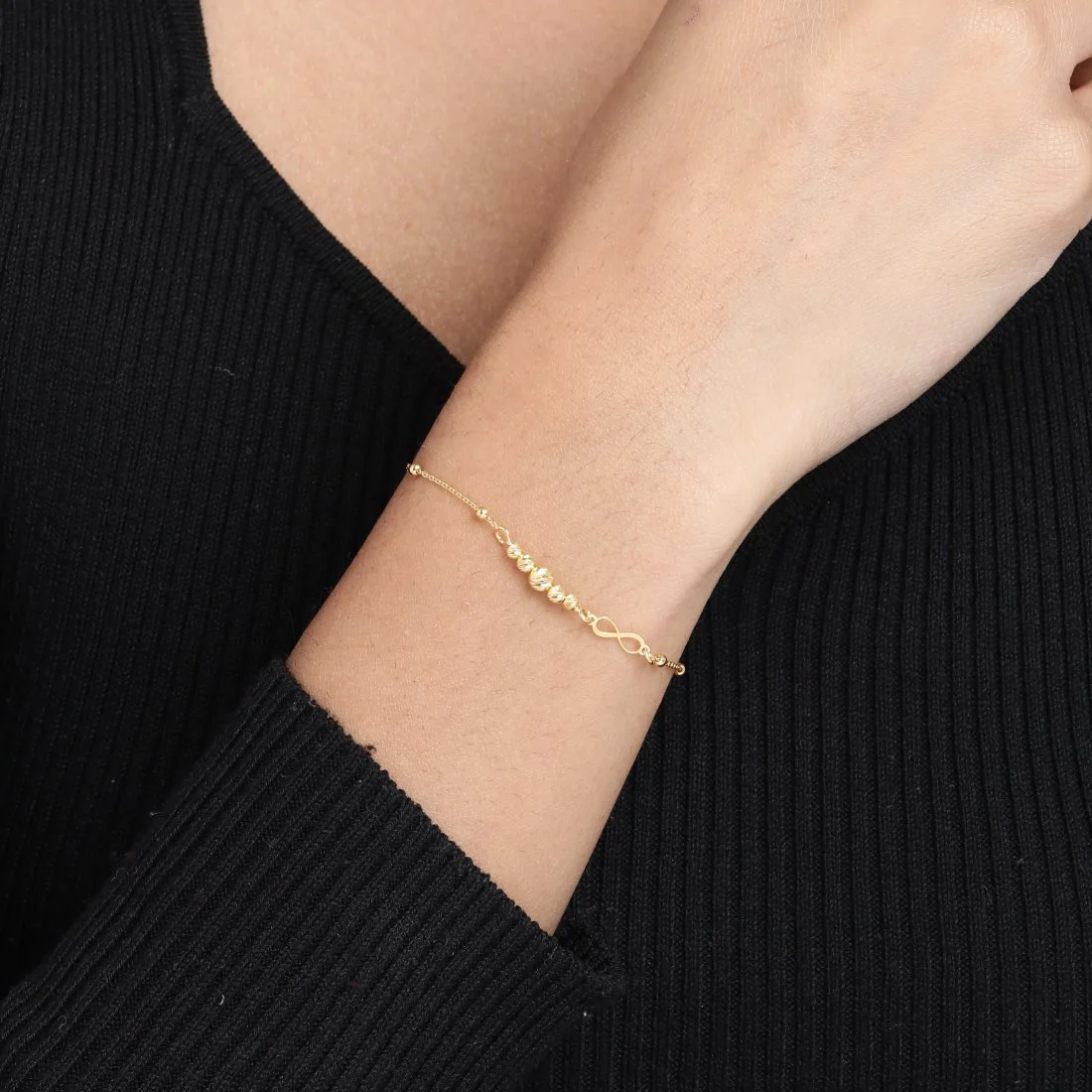 Infinity Gold Plated Beaded 925 Sterling Silver Chain Bracelet - Image 3