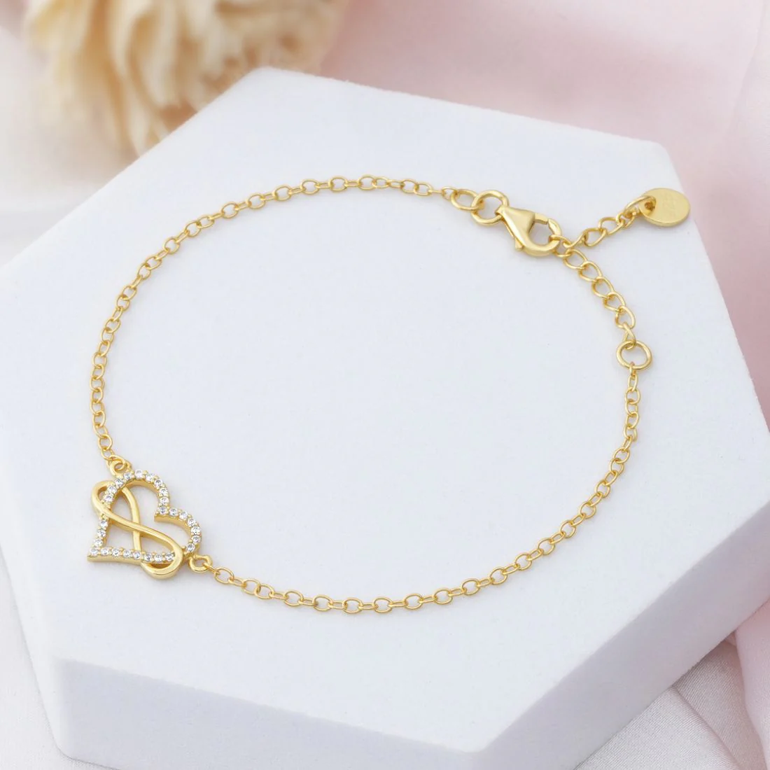 Infinity Heart Gold Plated 925 Sterling Silver Bracelet