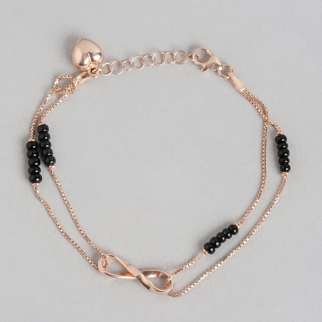 Infinity Rosegold Plated Beads 925 Sterling Silver Bracelet - Image 3