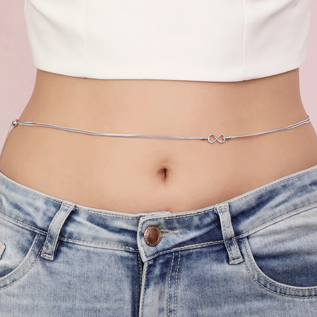 Infinity Rhodium Plated 925 Sterling Silver Waistchain - Image 2