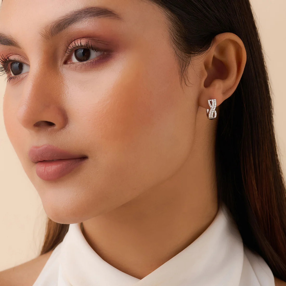 Forever in a Moment Hoop Rhodium Plated Earrings - Image 3