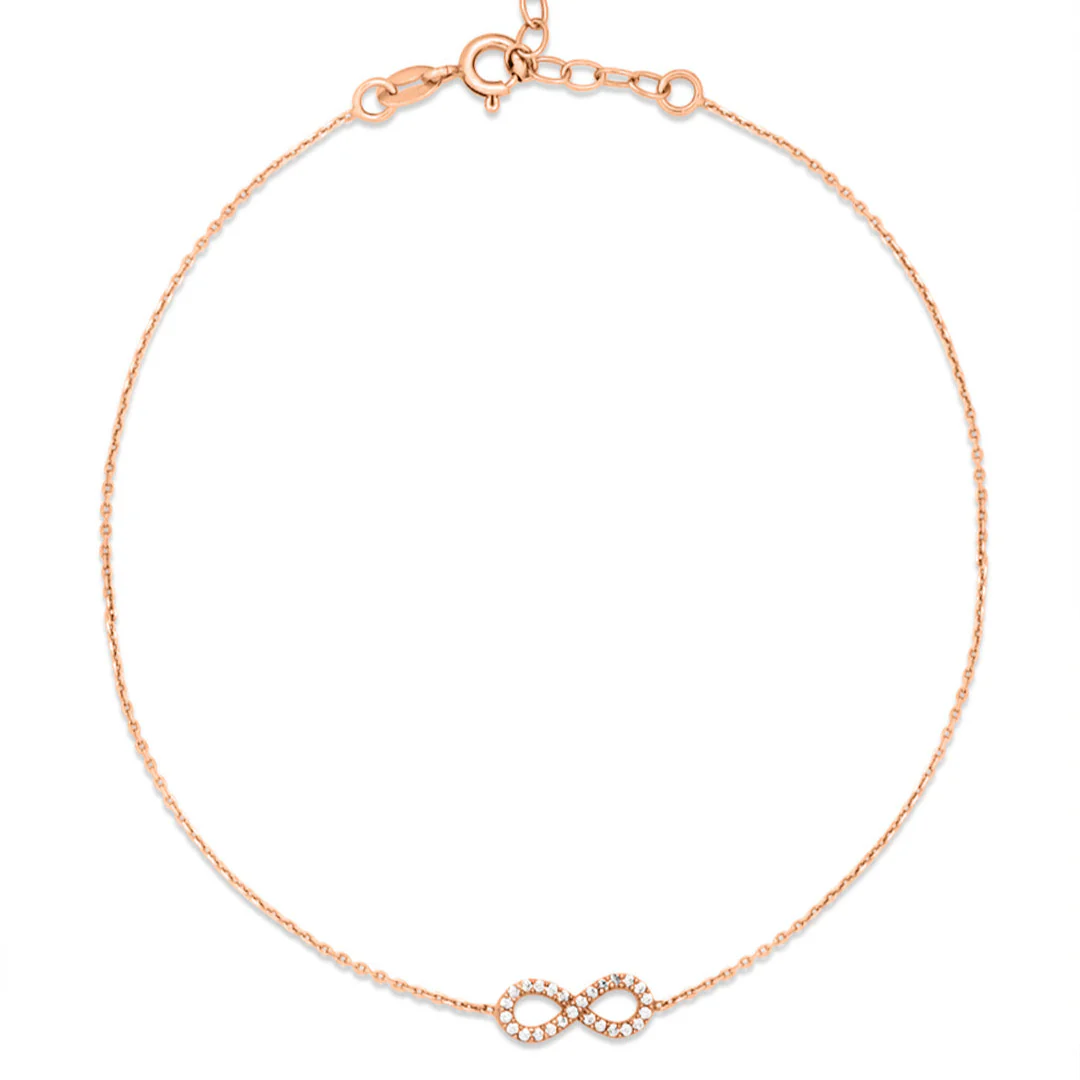 Infinity Rose Gold Plated CZ 925 Sterling Silver Anklet - Image 5