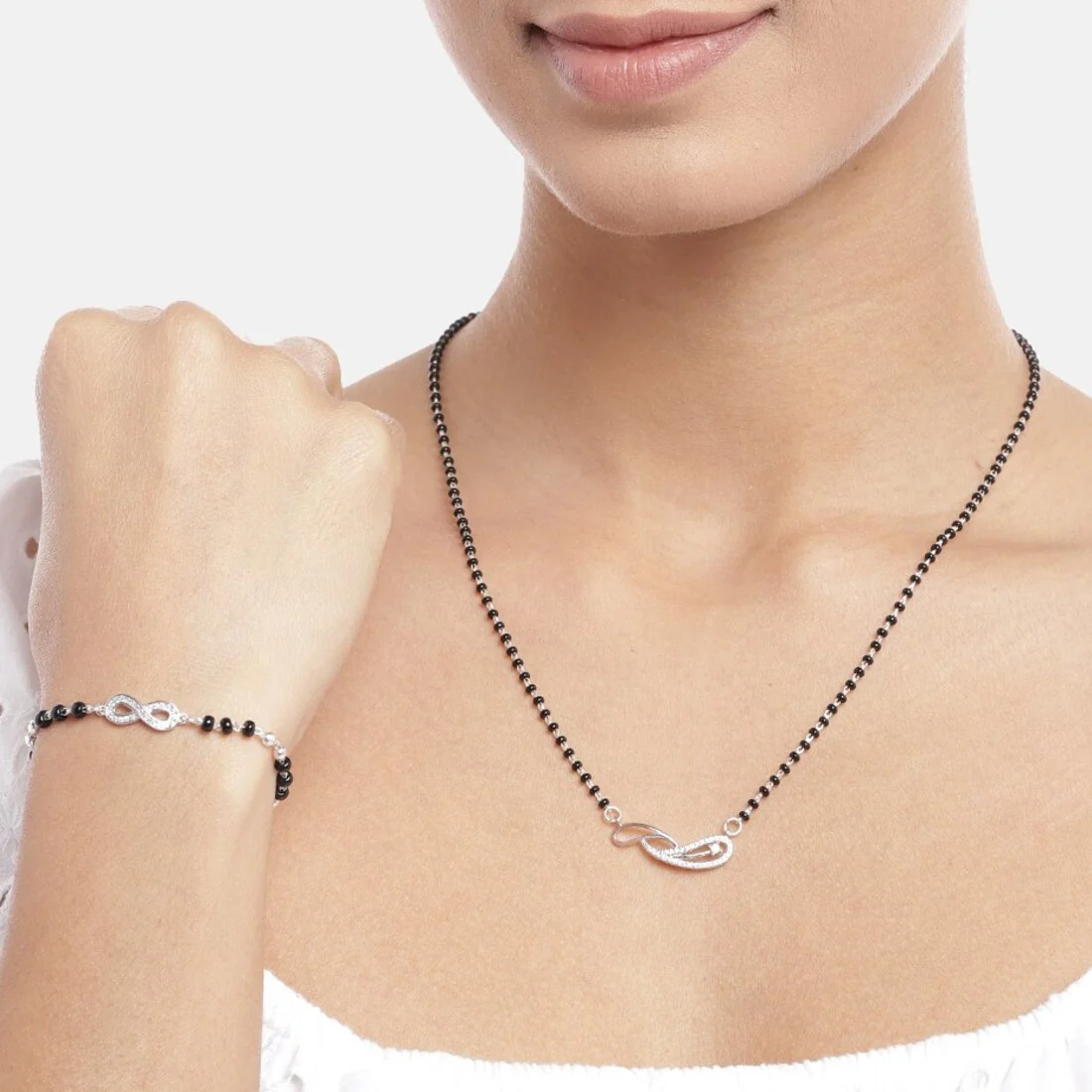 Infinity Sparkle Rhodium-Plated 925 Sterling Silver Combo Mangalsutra - Image 2