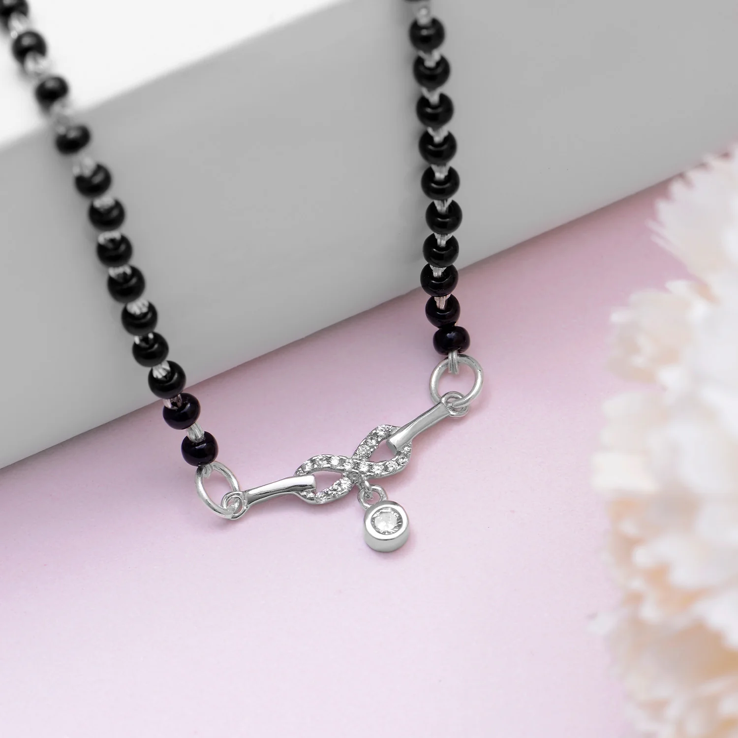 Infinity with Dangling Stone Rhodium Plated 925 Silver Mangalsutra - Image 2