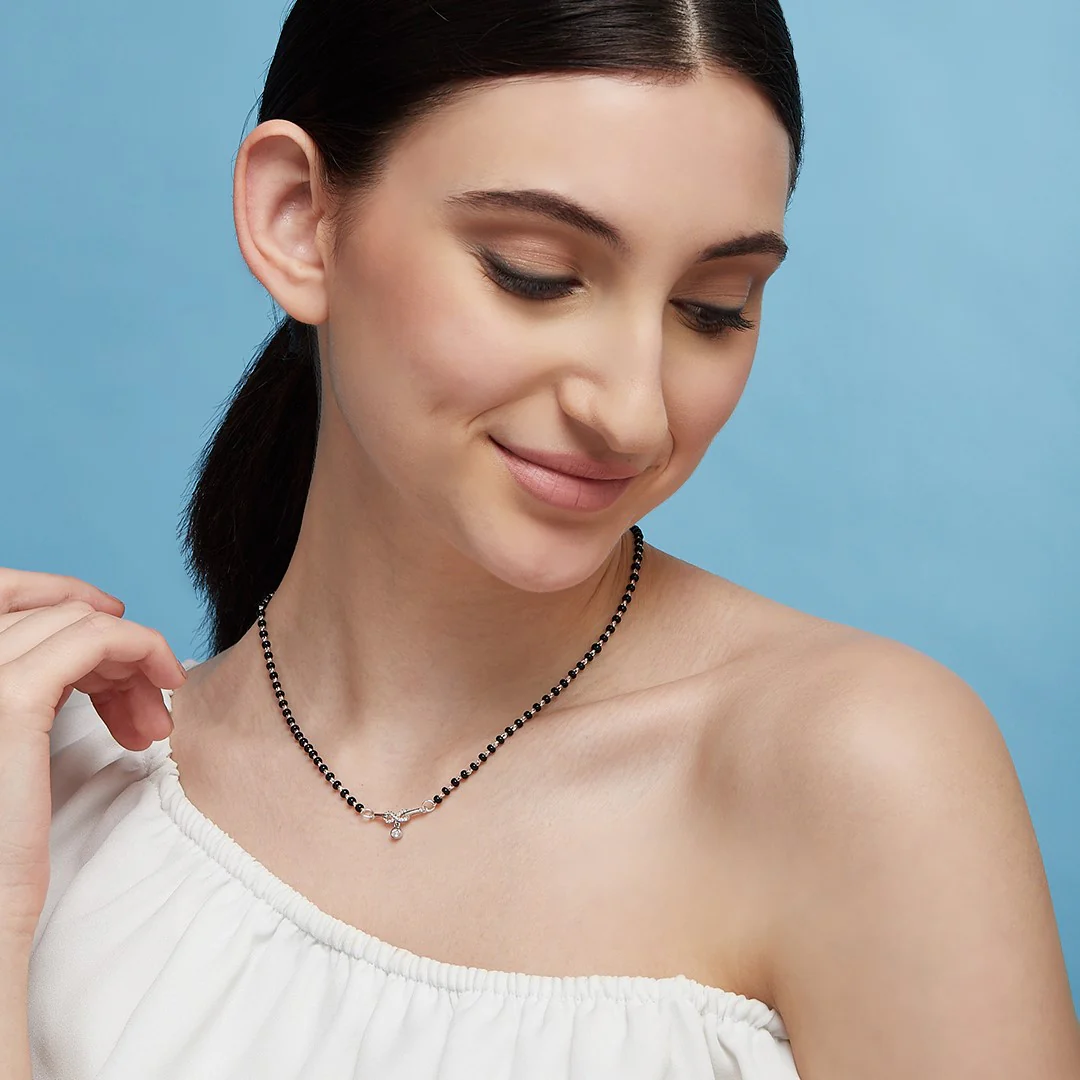 Infinity with Dangling Stone Rhodium Plated 925 Silver Mangalsutra - Image 3