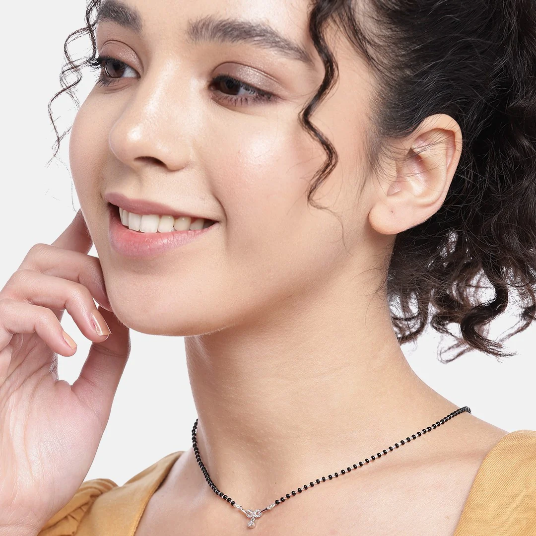 Infinity with Dangling Stone Rhodium Plated 925 Silver Mangalsutra - Image 4