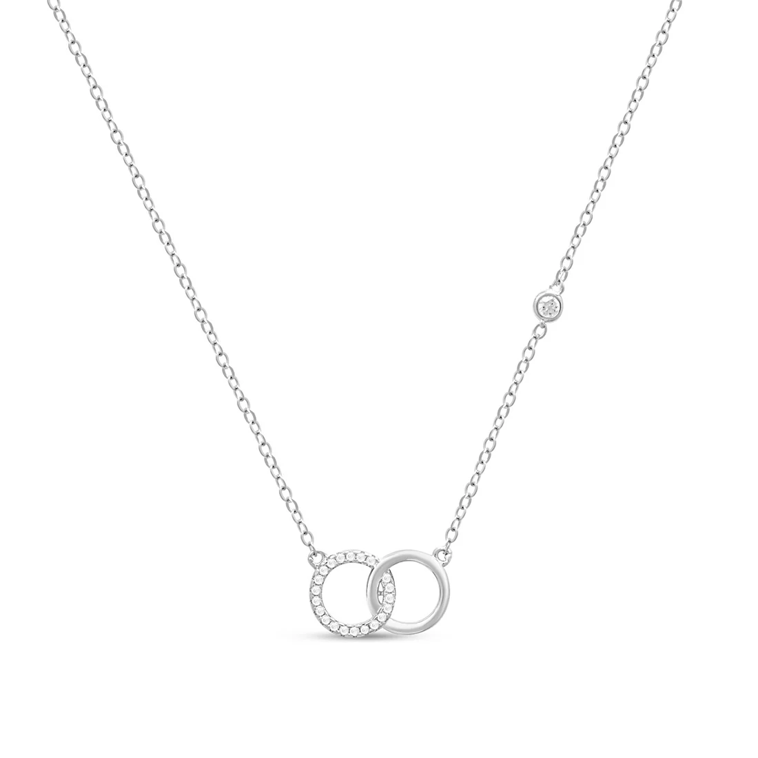Interlinked Circle Rhodium Plated 925 Sterling Silver Necklace - Image 3
