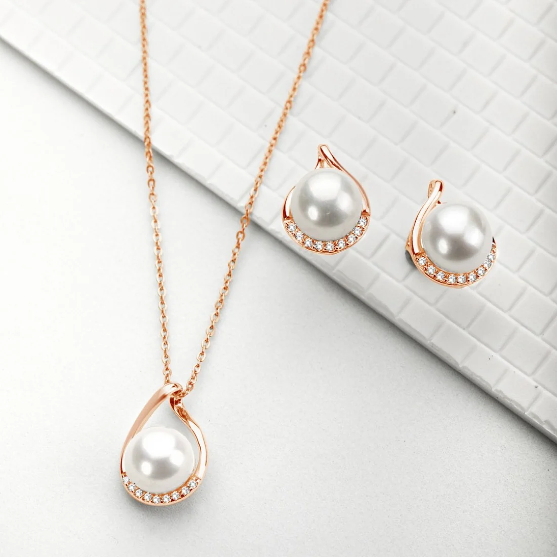 Ice And Spice Rose Gold Plated Pearl 925 Silver Jewellery Set