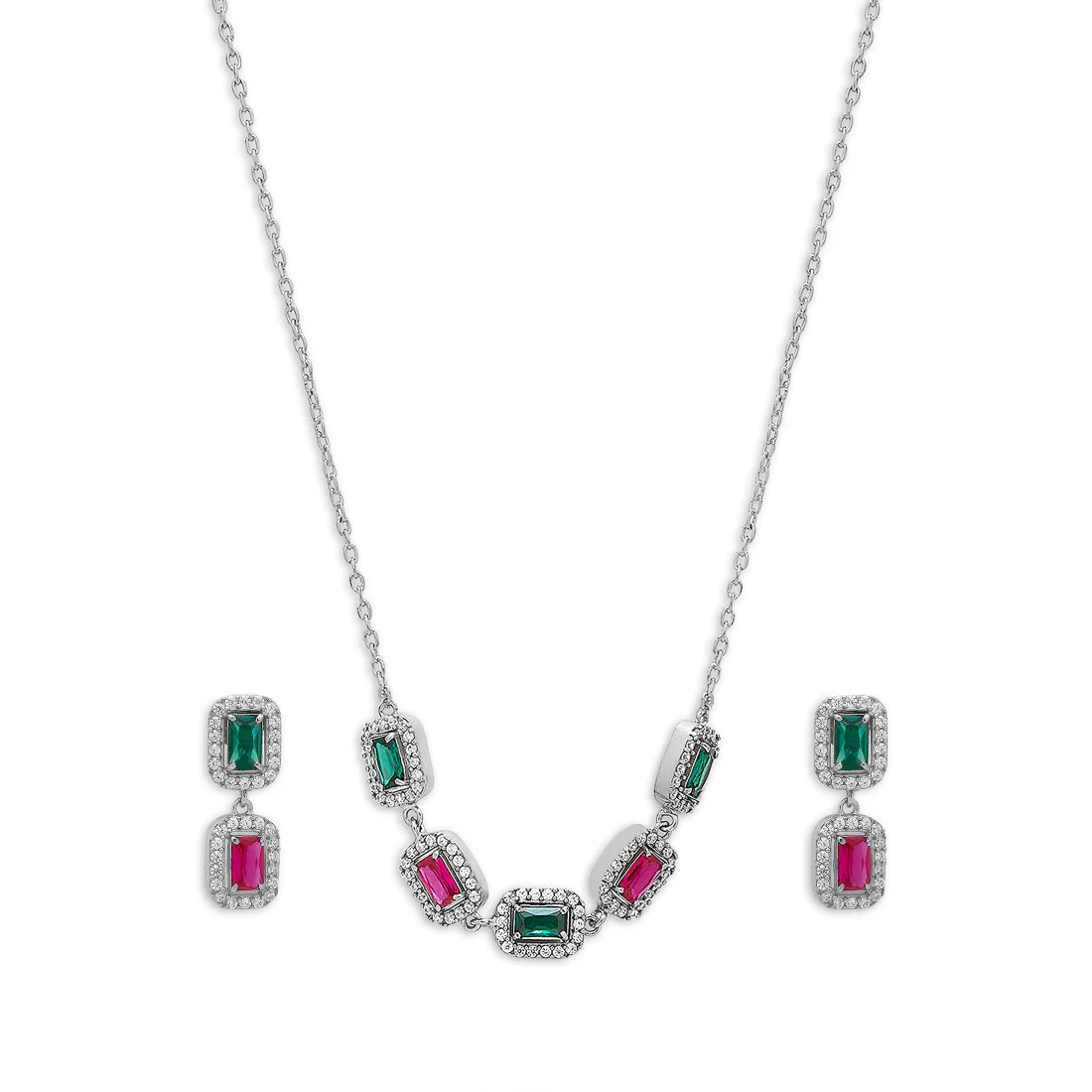 Multi-Stone Rhodium Plated 925 Sterling Silver Jewellery Set - Image 3