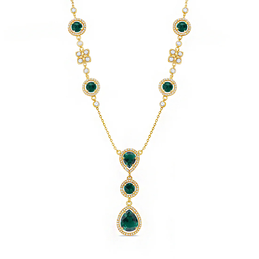 Enchanted Emerald Bloom Gold-Plated 925 Silver Necklace & Earring Jewellery Set - Image 4