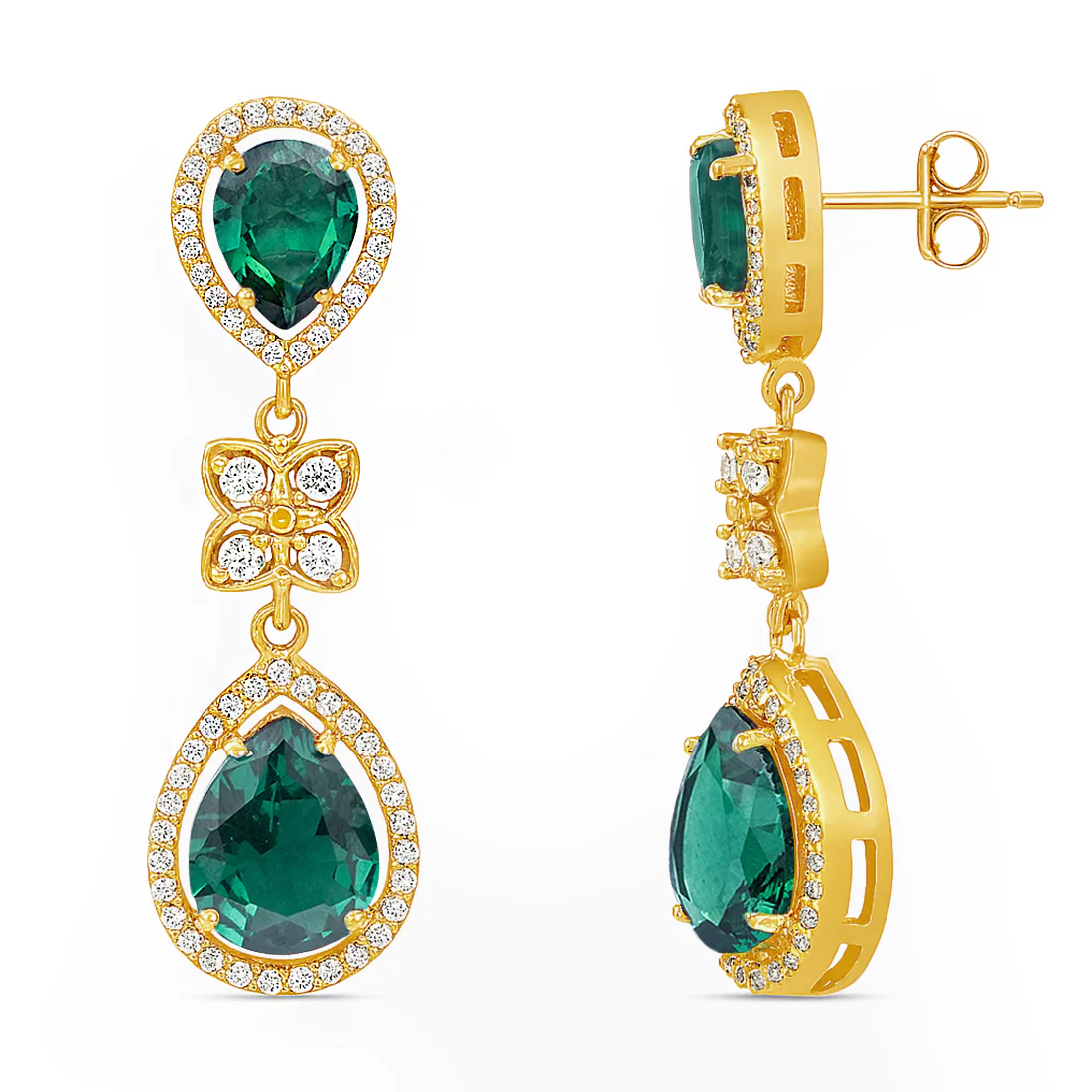 Enchanted Emerald Bloom Gold-Plated 925 Silver Necklace & Earring Jewellery Set - Image 7