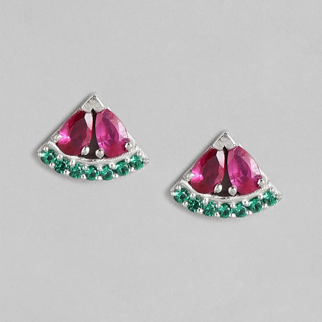 Juicy Gems 925 Sterling Silver Rhodium Plated Watermelon Pattern Earrings - Image 3