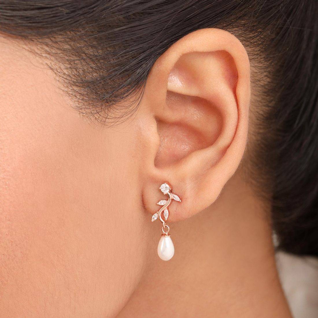Leaf Drop Rose Gold Plated 925 Sterling Silver Earrings - Image 3