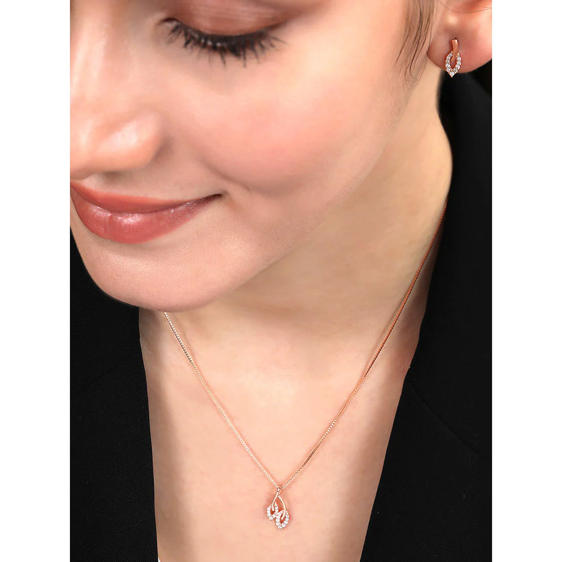 Leaf Whisper Rose Gold Plated 925 Sterling Silver Jewelry Set - Image 2