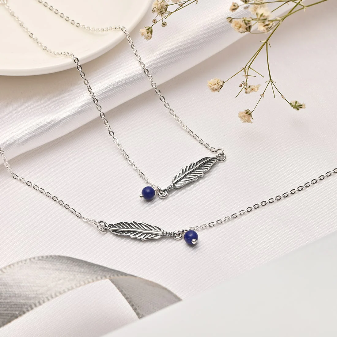 Leafy Delight-Bead Rhodium Plated 925 Sterling Silver Anklet with Leaf Pattern - Image 4