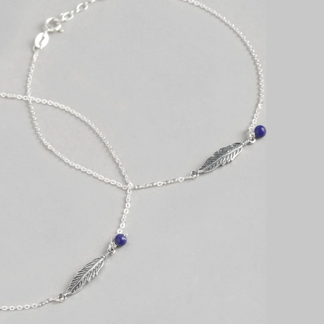 Leafy Delight-Bead Rhodium Plated 925 Sterling Silver Anklet with Leaf Pattern - Image 6