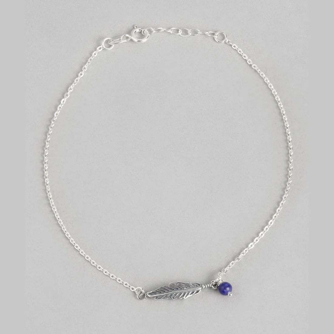 Leafy Delight-Bead Rhodium Plated 925 Sterling Silver Anklet with Leaf Pattern - Image 7
