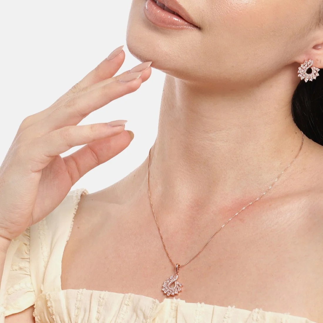 Leafy Elegance Rose Gold-Plated 925 Sterling Silver Jewelry Set - Image 3