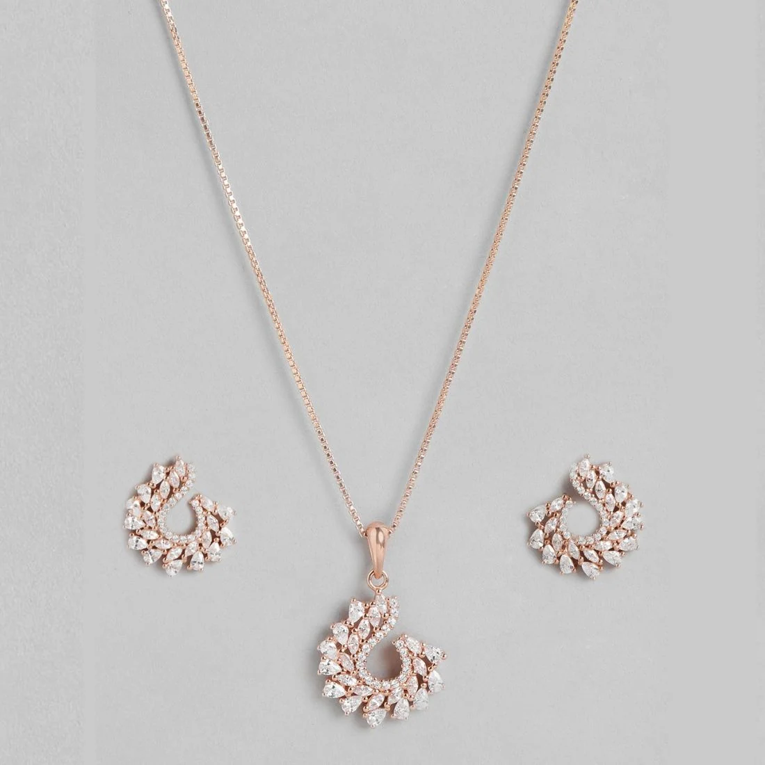 Leafy Elegance Rose Gold-Plated 925 Sterling Silver Jewelry Set - Image 4