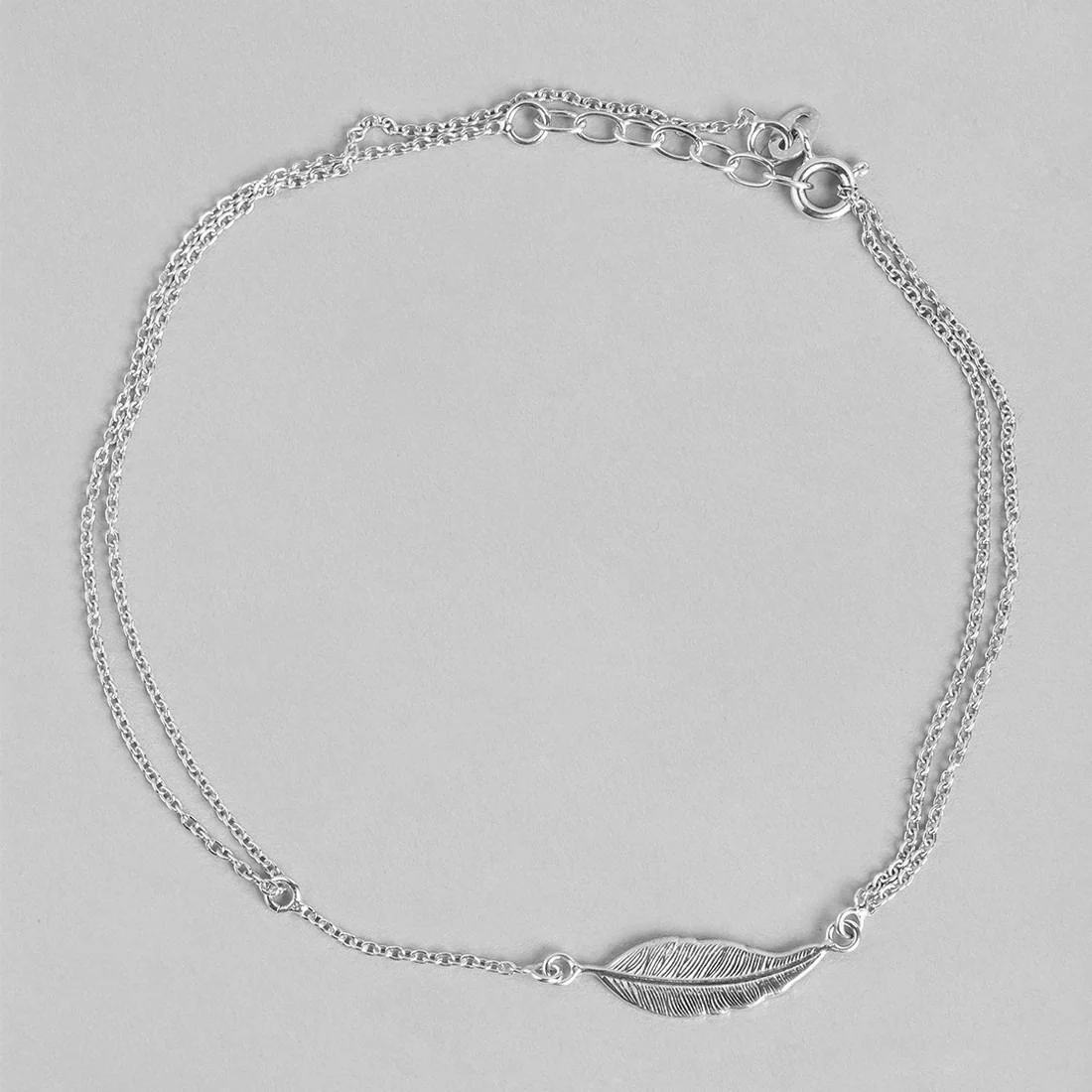 Leafy Multistring Rhodium Plated 925 Sterling Silver Chained Anklet - Image 6