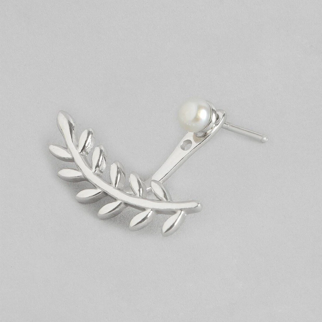 Leafy Pearl Two-Way Rhodium Plated 925 Sterling Silver Studs - Image 9