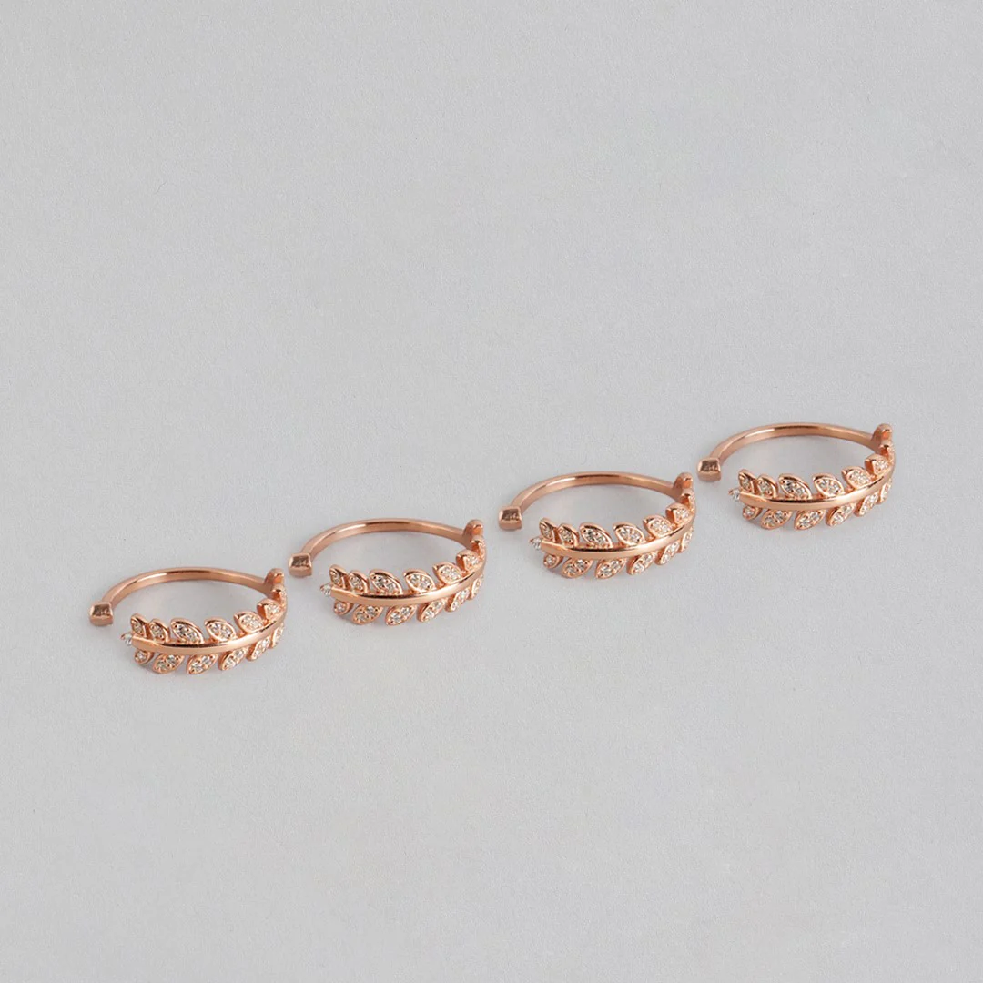 Leafy Rose Gold 925 Silver Toe Ring Combo - Image 3