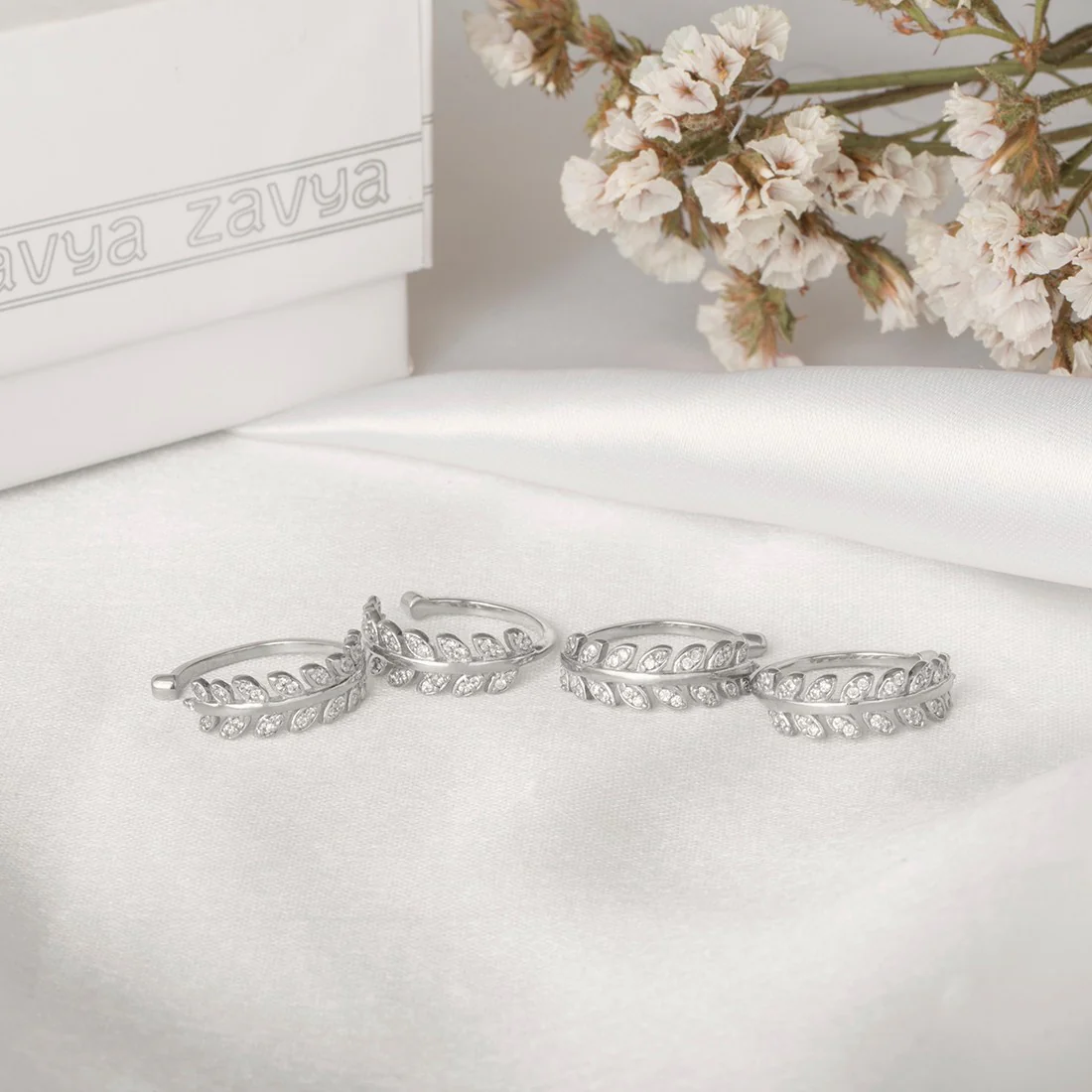Leafy Silver Adjustable 925 Silver Toe Ring Combo