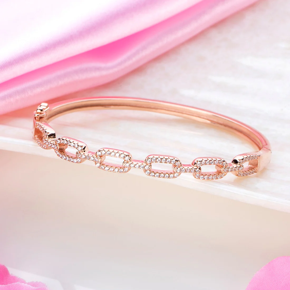 Linked Splendor Cubic Zirconia Rose Gold-Plated 925 Sterling Silver Kada Bracelet - Image 2