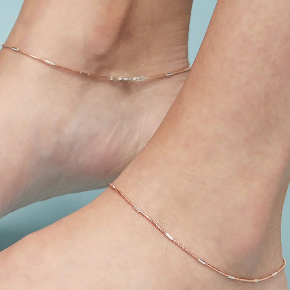Sensational 925 Silver Snake Anklet In Rose Gold - Image 3
