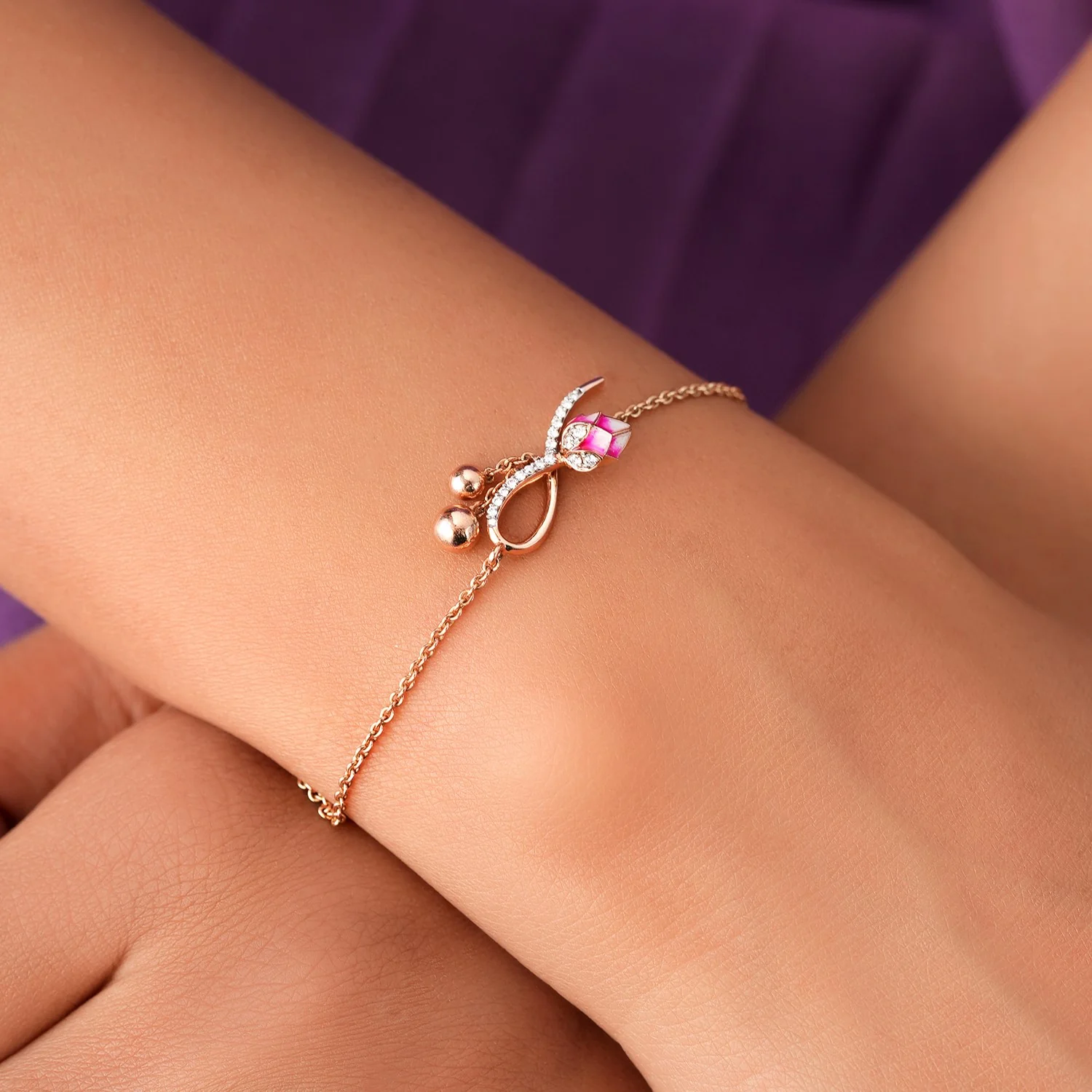 Lotus Radiance Rose Gold Bracelet with Lab-Grown Diamonds - Image 4