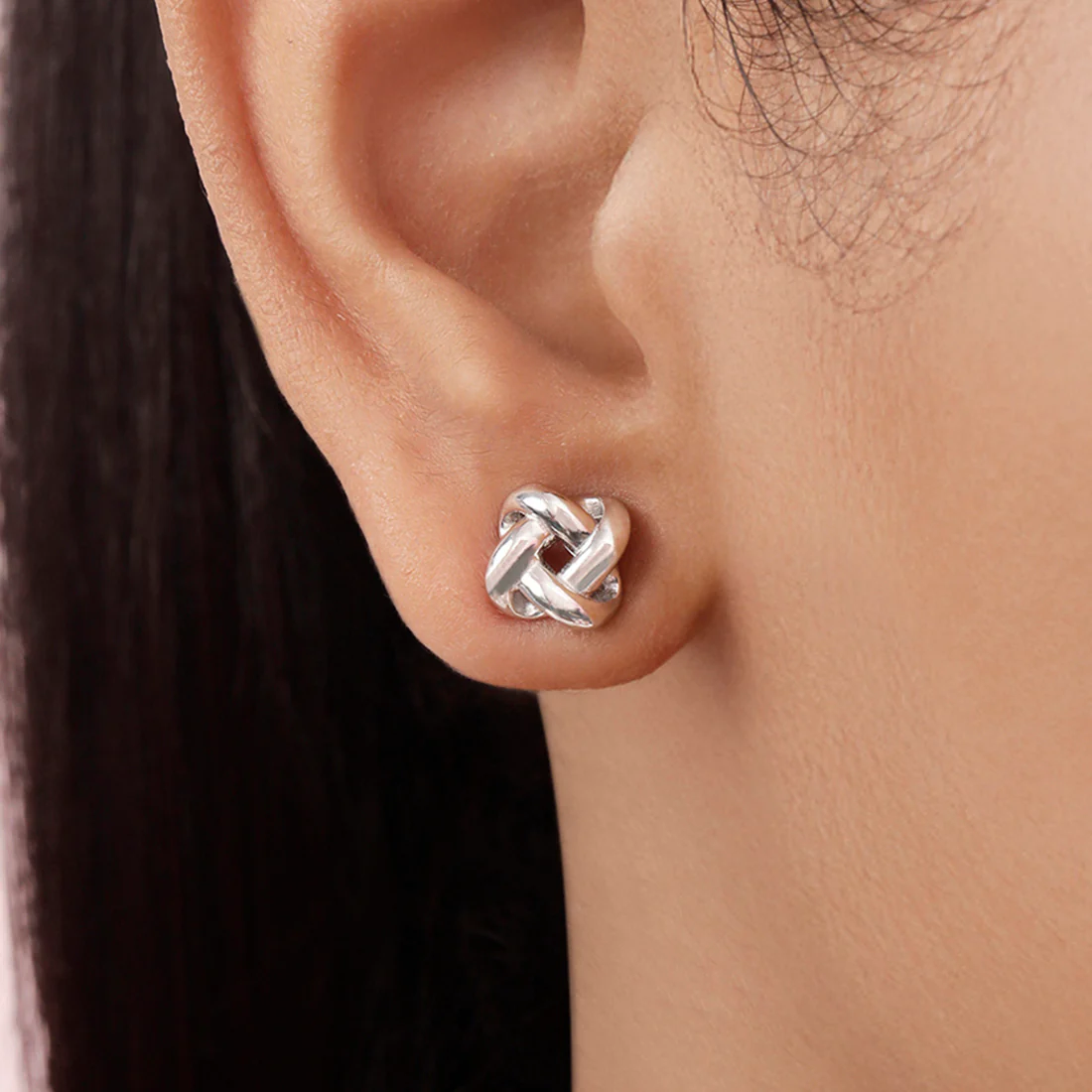 Love Knot Rhodium Plated 925 Sterling Silver Stud Earrings - Image 3