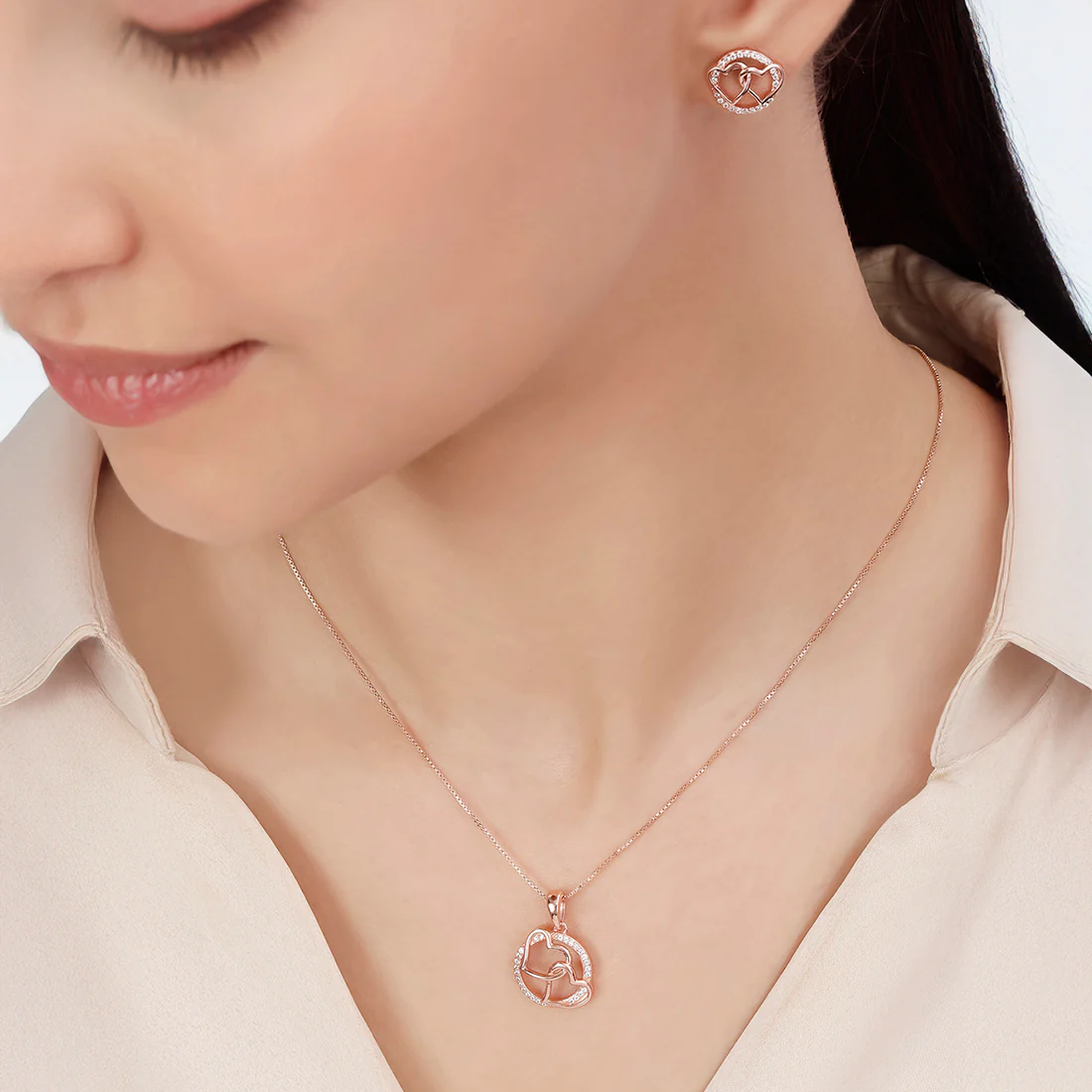 Love's Embrace Rose Gold Plated 925 Sterling Silver Jewellery Set - Image 3