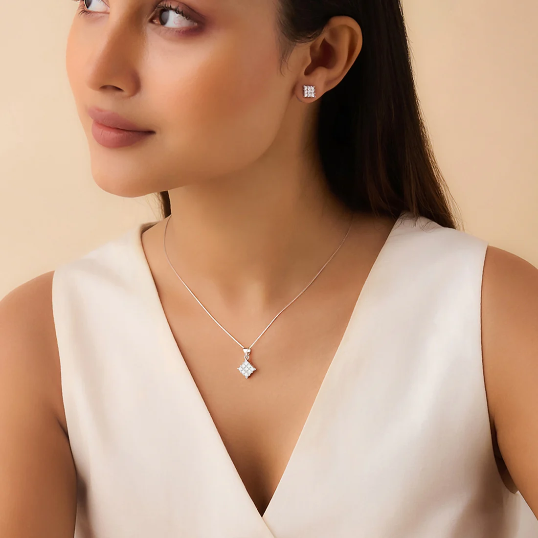 Luminous Lattice Rhodium Plated Cubic Zirconia Jewellery Set - Image 2