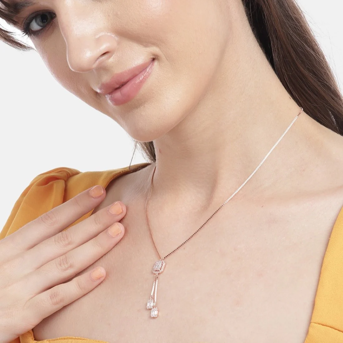 Luminous Love Rose Gold Plated CZ 925 Sterling Silver Gem Necklace - Image 2
