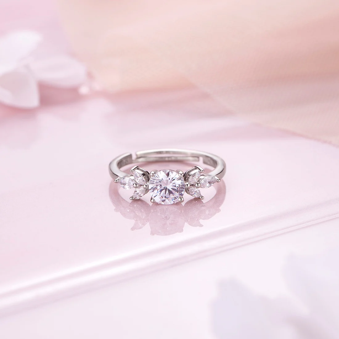 Lustrous Foliage: Rhodium Plated 925 Sterling Silver Ring for Her (Adjustable) - Image 2