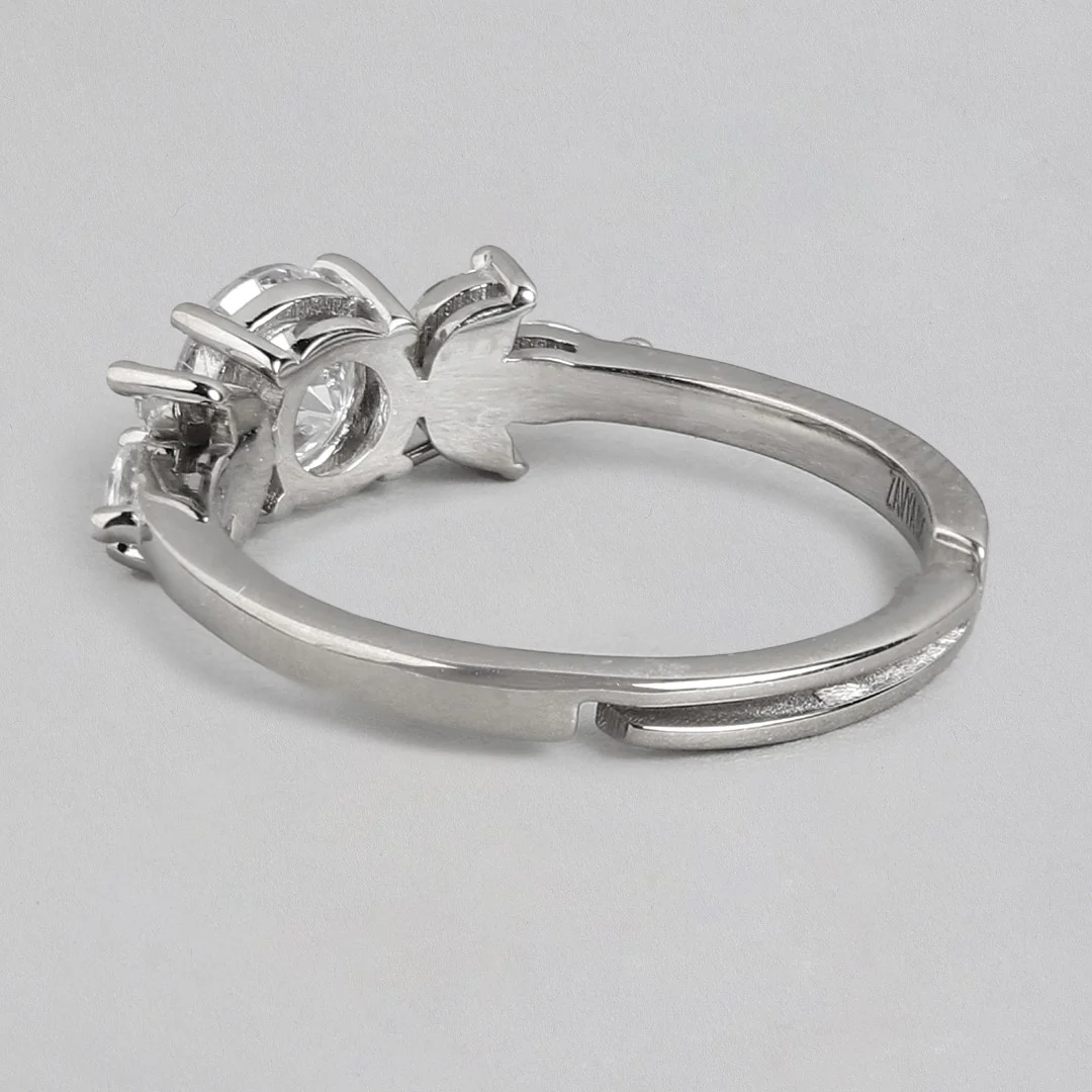 Lustrous Foliage: Rhodium Plated 925 Sterling Silver Ring for Her (Adjustable) - Image 7
