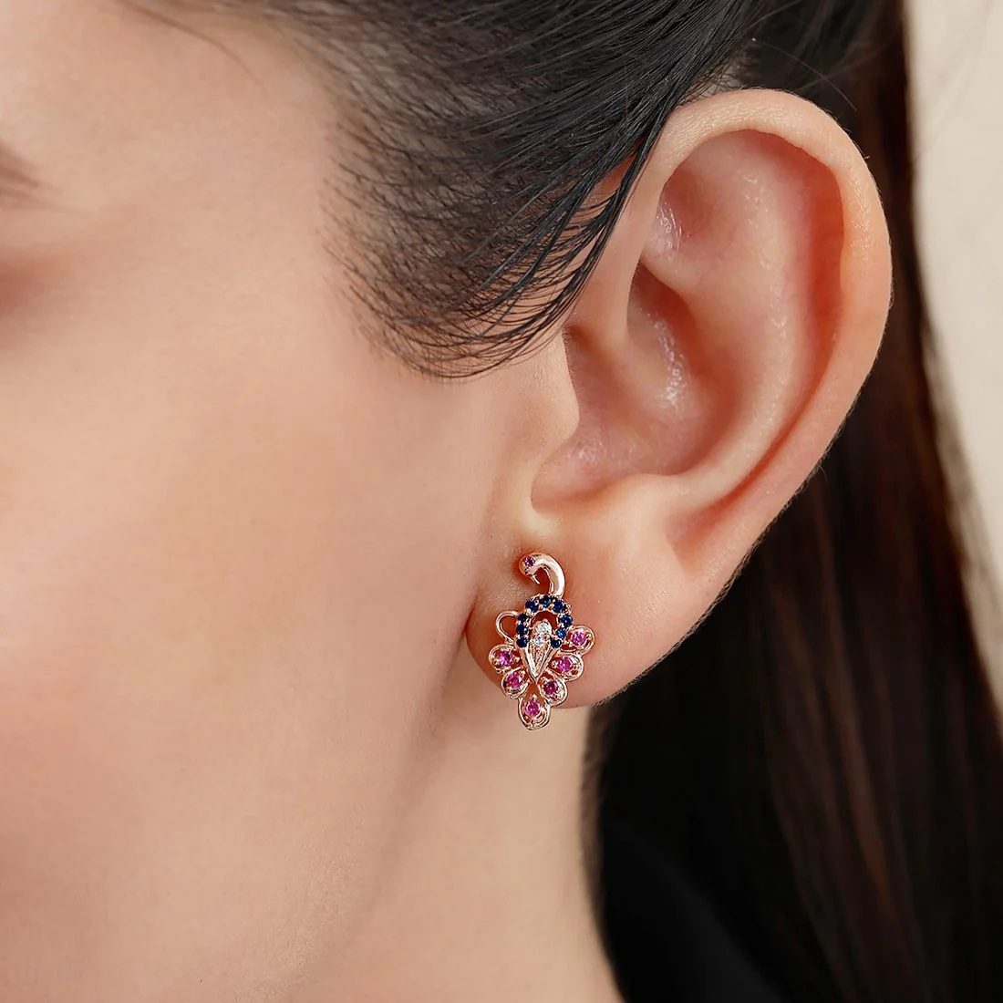 Luxe Peacock Rose Gold Plated 925 Sterling Silver Earrings - Image 2